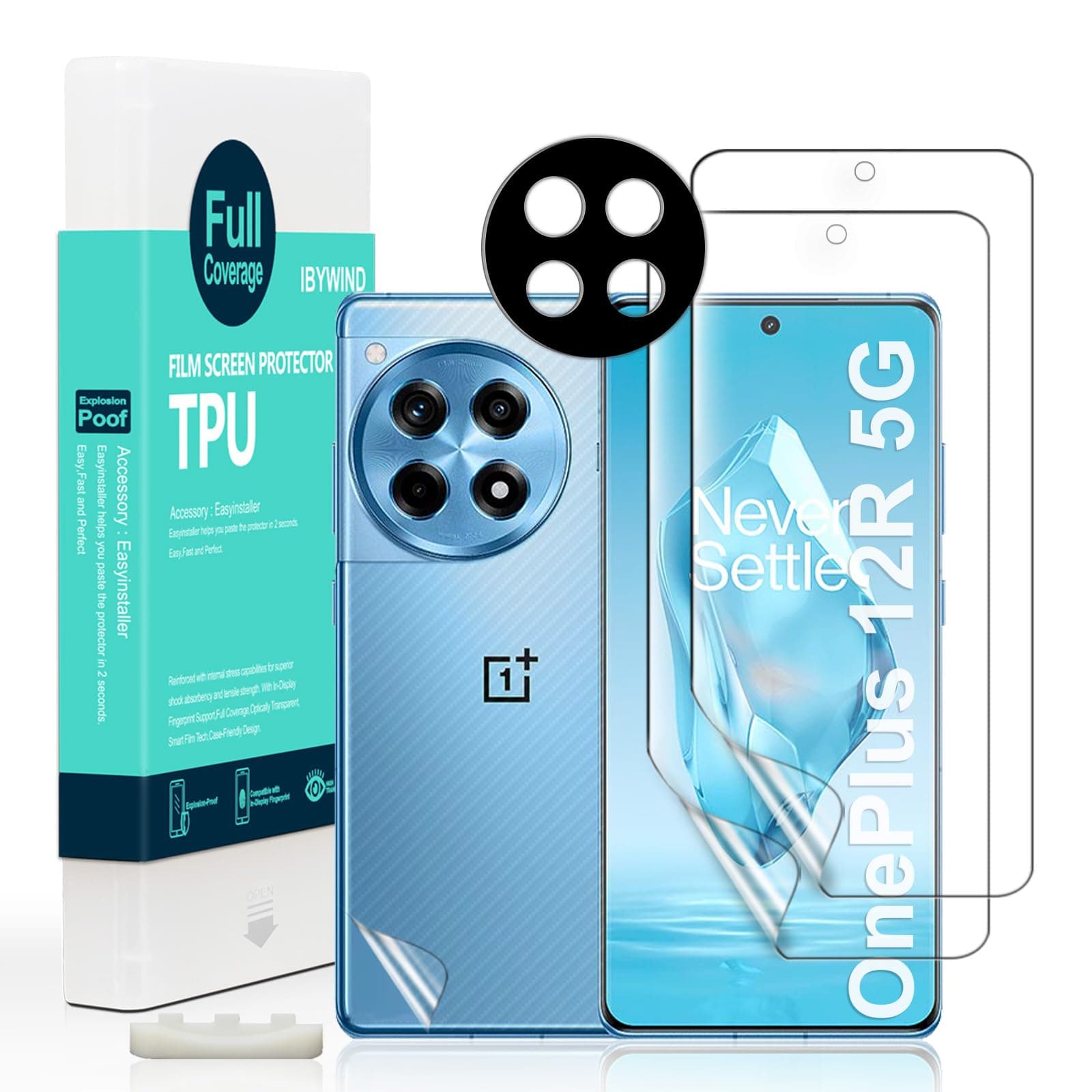 Ibywind 2 Pcs Screen Protector Compatible with OnePlus 12R 5G 6.78",Flexible TPU Film,With 1Pc Camera Lens Protector,1Pc Back Film[Easy to install]