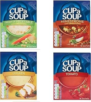 Cuppa Soup Variety Bundle - 4 Delicious Flavours - with Cup a Soup Vegetable, Chicken, Tomato and Minestrone - 16 Sachets in Total - Ready in Minutes