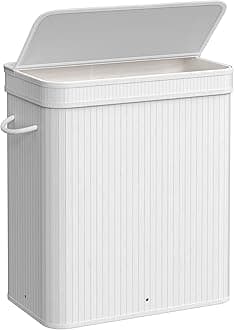 SONGMICS Laundry Hamper with Lid, Bamboo Laundry Basket, Removable Machine Washable Laundry Basket, with Handles, 26.4-Gallons, for Laundry Room, Bedroom, Bathroom, White ULCB063W01