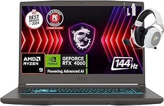 MSI Thin A15 AI 15.6” 144Hz FHD Gaming Laptop, AMD Ryzen 9-8945HS, NVIDIA Geforce RTX 4060, 16GB DDR5 RAM, 1TB NVMe SSD, WiFi 6E, Cooler Boost, Backlit Keyboard, w/Mytrix Accessory, Win 11 Pro - Black