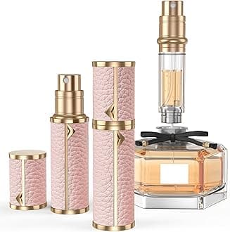 Perfume Travel Refillable Bottle,Genuine Leather Bottom-Filling Fragrances Perfume Atomizer,Mini Cologne Dispenser,Portable Sprayer Pocket Size for Cruise Car Trip Purse Gift 5ml (Pink)