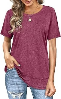 Dofaoo Womens Tops Short Sleeve Summer T-Shirts Curved Hem Casual Fashion Shirts Beach Vacation Clothes