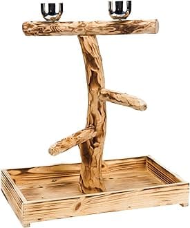 PENN-PLAX Bird-Life Natural Wood Tree Perch for Large Birds and Parrots – Includes Food and Water Bowls and Drop Tray – Large