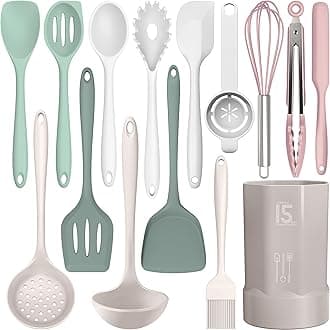 Silicone Cooking Utensils Set - 446°F Heat Resistant Silicone Kitchen Utensils,Spatula,Spoon, Kitchen Utensil Sets Gadgets Tools Set for Nonstick Cookware,Dishwasher Safe BPA FREE (Multicolor)