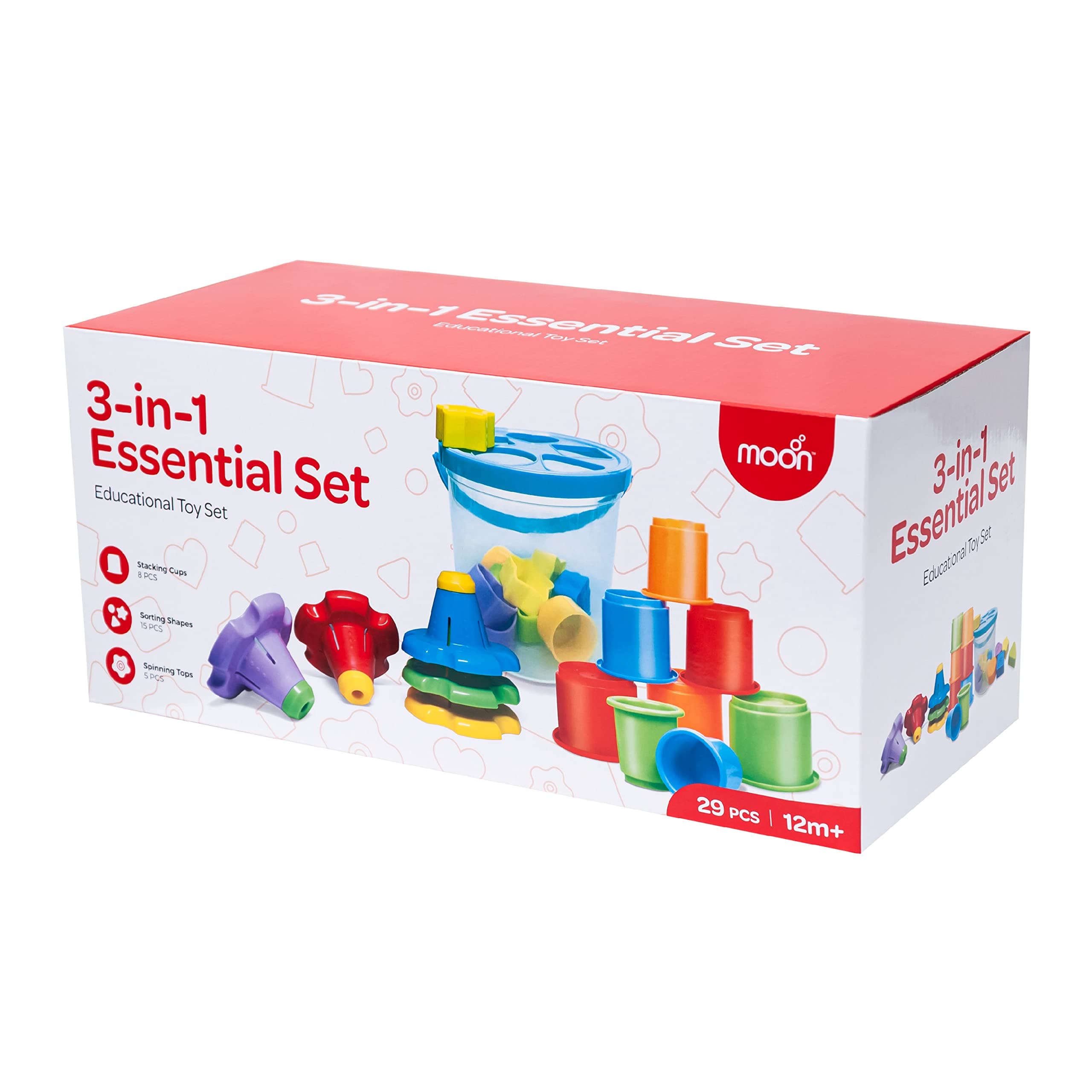 3in1 Essential Set – Educational Sorting and Stacking Toy – Montessori Learning Sensory Game – Fine Motor Skills Development Toy for Gifting & Birthdays – 29 PCS – 12m+