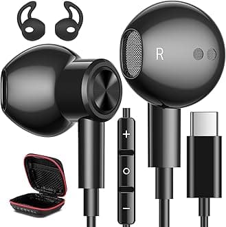 USB C Headphones Type C Earphones for Samsung Galaxy S25 Ultra S24 Plus S23 S22 S21 S20 HiFi DAC Magnetic for Apple Wired Earbuds with Microphone for iPhone 15 16 Pro Max 16e Android Pixel 9 8 7 Black