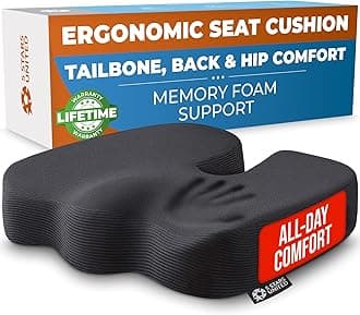 Seat Cushion Pillow for Office Chair - 100% Memory Foam Coccyx Pad - Tailbone, Sciatica, Lower Back Pain Relief - Contoured Posture Corrector for Car, Wheelchair, Computer and Desk Chairs