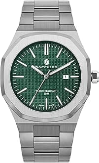 SAPPHERO Watches Men Octagonal Stainless Steel Waterproof Analog Japanese Quartz Wrist Watch Date Classic Business Luxury Watches for Men Elegant Gifts