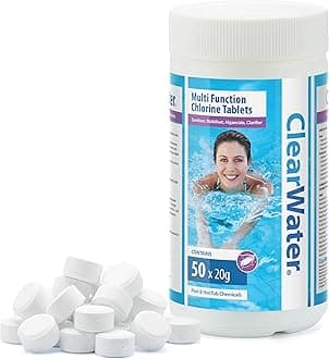 1 kg Multifunction Chlorine Tablets, 4-in-1 Dispenser Tablets (Sanitiser, Stabiliser, Algaecide and Clarifier) for Pools and Hot Tubs, 50 x 20 g, White