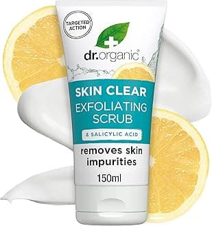 DR ORGANIC 5 in 1 Skin Clear Tea Tree Exfoliating Scrub | Infused with Grapefruit Extract and Salicylic Acid | Pore Reducing, Deep Cleansing, Smoother & Clearer Skin, Shine Reduction | 10ml