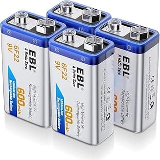 EBL Rechargeable 9V batteries High Volume 600mAh Li-ion 6F22 PP3 Rechareable Batteries Pack of 4 (New Packaging, Images Coming Soon)
