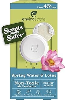 Enviroscent Non-Toxic Plug-in (2-Piece Set) Room & Home Air Freshener Kit (Spring Water + Lotus) Infused with Essential Oils | 1 Refillable Plug Hub & 1 Liquidless Scent Pod