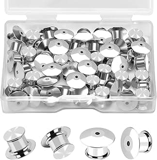 Ceryvop 50PCS Locking Pin Backs Locking Pin Keepers Clasp, Metal Pin Locks Back for Brooches Enamel Lapel Pins
