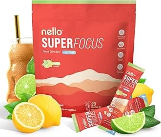 Nello Superfocus Mojito with Caffeine Nootropic Focus Drink Mix, 20 On-The-Go Packets, Alpha GPC, Lions Mane, Rhodiola, Sugar-Free