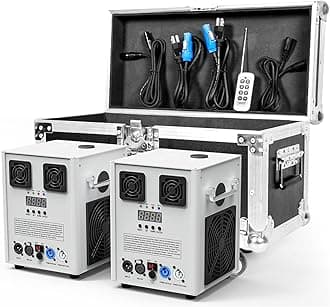Pyrotechnic Machine, 2PC White 700W DMX Machines with Flight Cases, Remote Control, for Parties Halloween Christmas Weddings Sporting Events