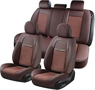 Coverado Car Seat Covers Full Set, 5 Seats Car Seat Protector, Leather Woven Universal Breathable Car Seat Cover Front Seats Back Seats, Car Seat Cushion Fit for Most Vehicles Brown