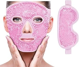 Face Mask with Ice Pack to Reduce Puffiness, Dark Circles, Dark Circles and Migraines, Hot/Cold Pack with Soft Plush Back (1 Eye Mask + 1 Face Mask))