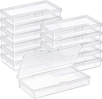 SATINIOR Pack of 12 Clear Plastic Bead Storage Containers with Hinged Lids for Beads and More (12.8 x 6.1 x 2.45 x 2.9 inches)