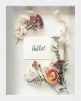 FrameWorks 11” x 14” White Wooden Shadow Box Frame – Soft Felt Back, Tempered Glass, and Included Elegant White Ball Push Pins