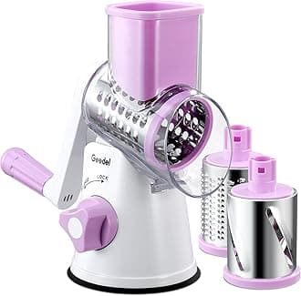 GeedelRotary Cheese Grater, Kitchen Mandoline Vegetable Slicer with 3 Interchangeable Blades, Easy to Clean Rotary Grater Slicer for Fruit, Vegetables, NutsGlobal Recycled StandardGlobal Recycled StandardGlobal Recycled Standard