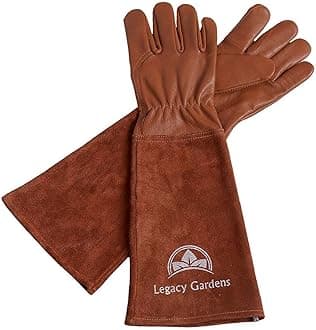 Legacy Gardens Thorn Resistant Leather Gardening Gloves for Men & Women – Long Gauntlet Rose Pruning Gloves with Forearm Protection for Pruning and Yard Work (2XL, Brown)