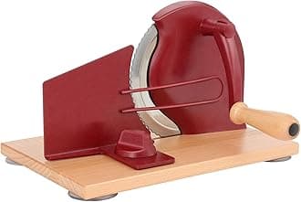 CAWIU Manual Bread Slicer with Hand Crank- Adjustable Thickness Bread Cutter for Even Slices, Perfect for Homemade Sourdough, Sandwich, and More, Red