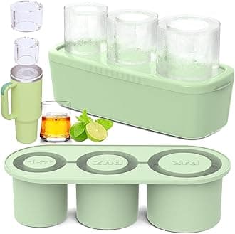 Ice Cube Tray for Tumbler Cup 30Oz-40Oz, 3 Pcs Silicone Cylinder Ice Mold with Lid and Bin for Freezer, Easy Fill and Release Ice Maker for Whiskey, Cocktail BPA-Free (Green, 30Oz-Type1)