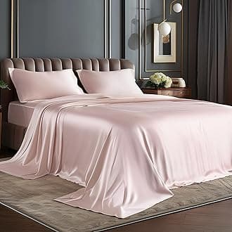 BEDELITE California King Sheets Set, Luxury Soft Pink Satin Sheets for Hair and Skin, Similar to Silk Bed Sheets Set 4 Pieces with 1 Deep Pocket Fitted Sheet, 1 Flat Sheet, and 2 Pillowcases