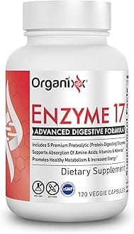 Organixx Enzyme 17 Essential Digestive Enzymes for Women & Men, for Gut Health & Optimal Digestive Health, Support for Bloating, Gas, Nutrient Absorption, Vegan, Non GMO, 120 Veggie Capsules