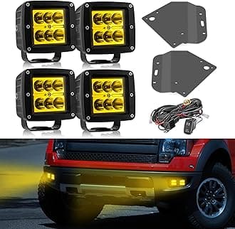 Wsays 4x Amber LED light Pod & Hidden Bumper Mounting Brackets With Rocker Switch Wiring Compatible with Ford F150 Raptor (1st Generation) 2010-2014