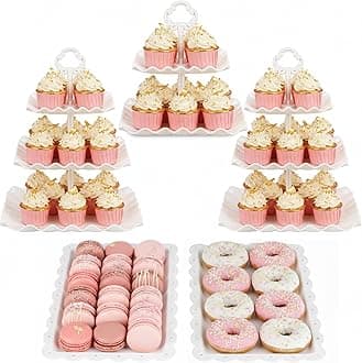 NWK 5 Piece Cake Stand Set with 2 x 3-Tier Cupcake Stands, 1 x2-Tier Cupcake Stands, 2 x Appetizer Trays, for Wedding Birthday Baby Shower Tea Party Decorations (White)