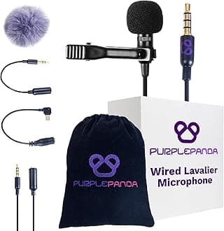 Purple Panda Wired Lavalier Microphone Omnidirectional – Attachable Lapel Mic Compatible with GoPro, DJI, Insta360, Tablet, iPad, DSLR, Camera, Ideal for Social Media Content Creators