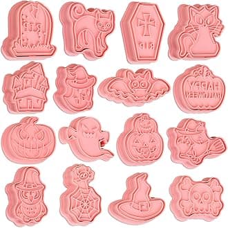 16 Pcs Halloween Cookie Cutters, 3D Cookie Cutter with Plunger Stamp, Hallowe...