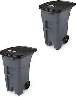 Rubbermaid Commercial Products BRUTE Rollout Heavy-Duty Wheeled Trash/Garbage Can, 32-Gallon, Gray, for Restaurants/Hospitals/Offices/Warehouses/Garage, Pack of 2