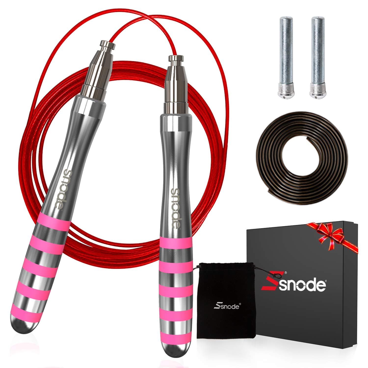 SNODE Weighted Jumping Rope T11, 2 Additional Weights and 2 Speed Cross Rope Cables, Self-locking Adjustable Professional Skipping Rope, Perfectly for Double Unders, Boxing MMA Workouts