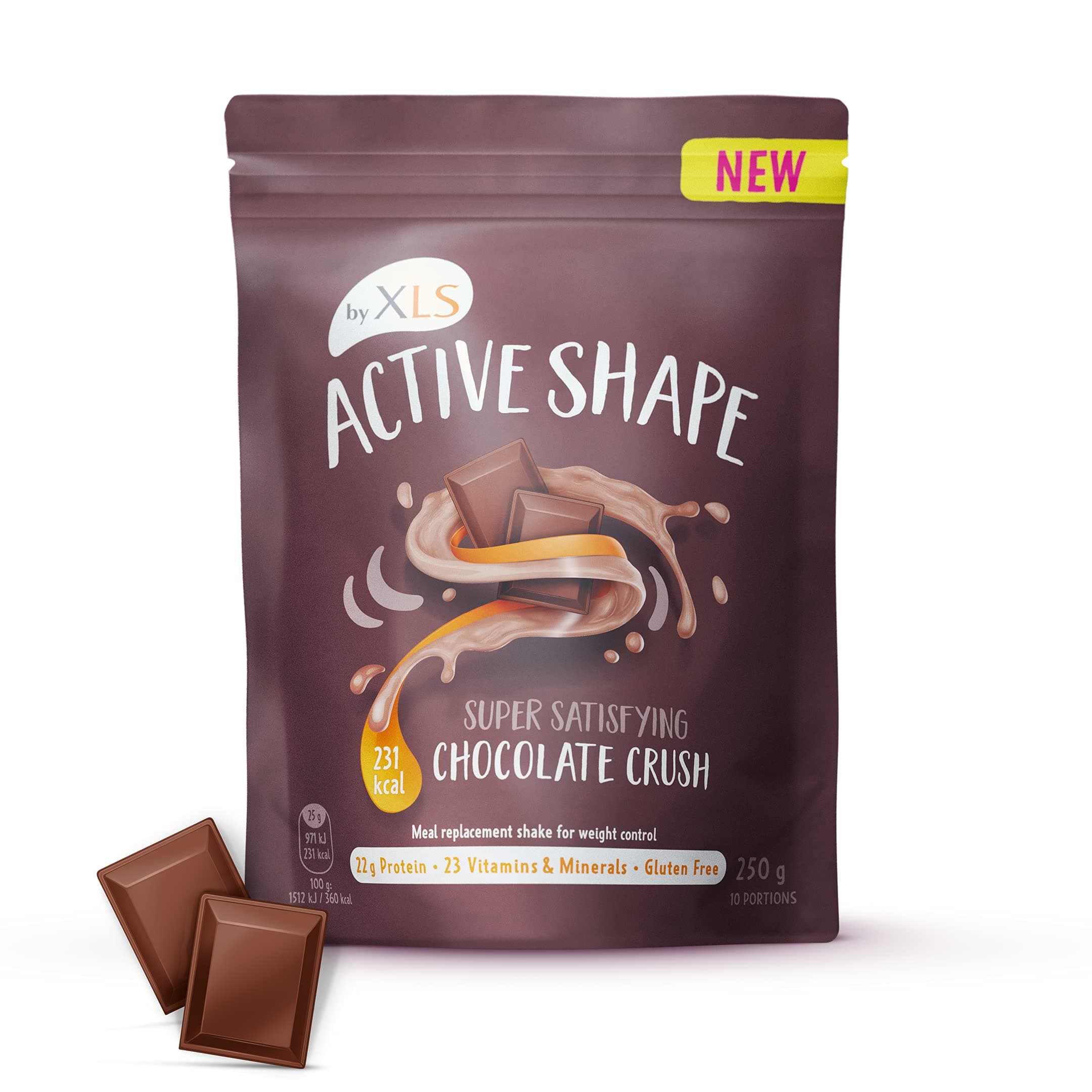 NEW Active Shape by XLS - Meal Replacement Powder Shake for Weight Control and Weight Loss - 23 Vitamins and Minerals - 22 g of Protein - Gluten Free - Chocolate Crush, 250 g