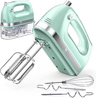 Hand Mixer Electric, 400W Food Mixer 5 Speeds Handheld Blender, 5 Stainless Steel Accessories, Storage Box, Kitchen Blender with Cord for Cream, Cookies, Dishwasher Safe, Blue