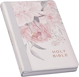 KJV Holy Bible, Deluxe Gift Bible with Thumb Tabs, Ribbon Marker, King James Version, Faux Leather, Frosty Gray and Pink Floral, Zipper Closure (KJV Deluxe Gift Editions)