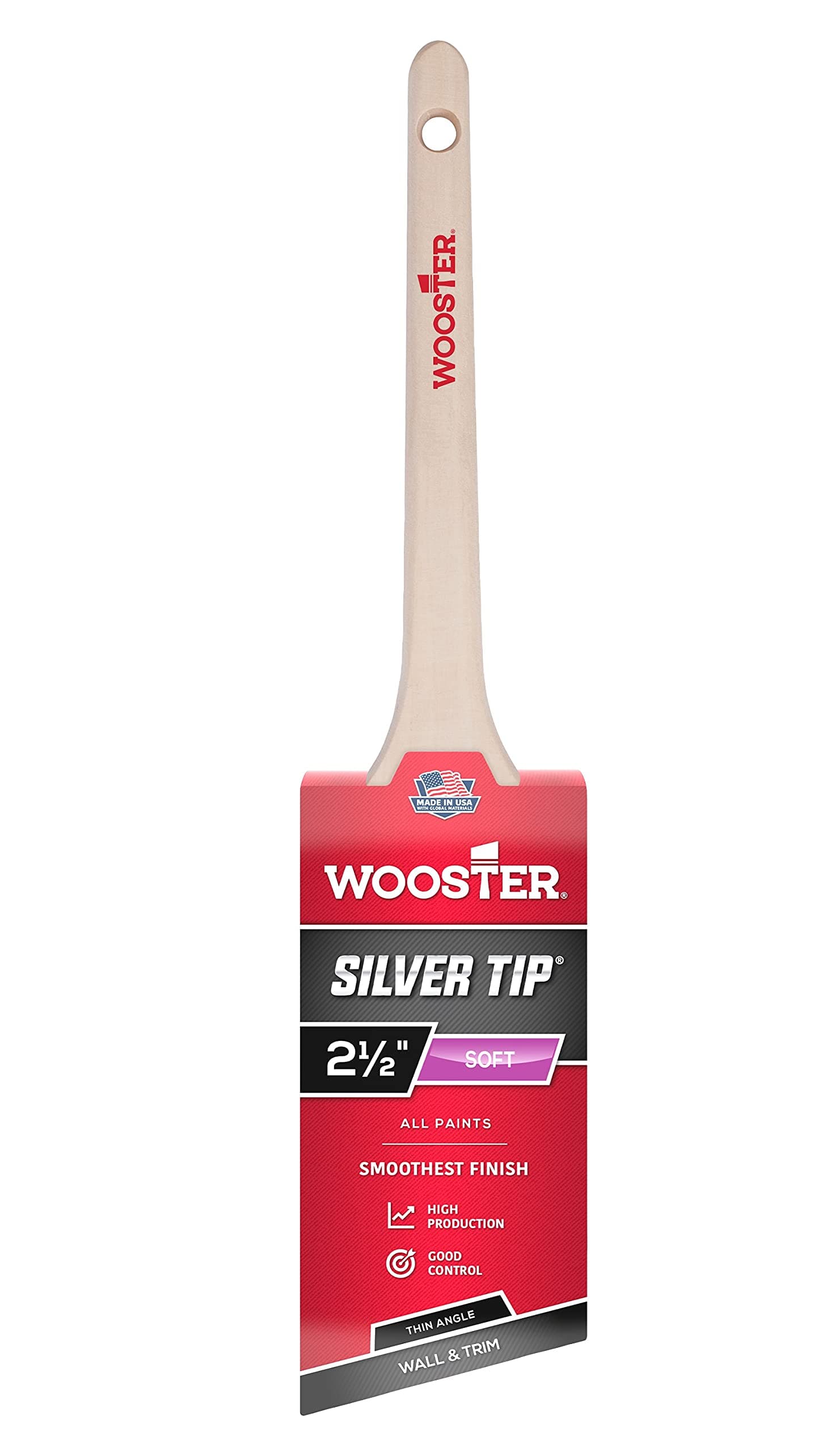 Wooster Brush 5224-2.5 Silver Tip Thin Angle Sash Paintbrush, None, 2.5 Inch