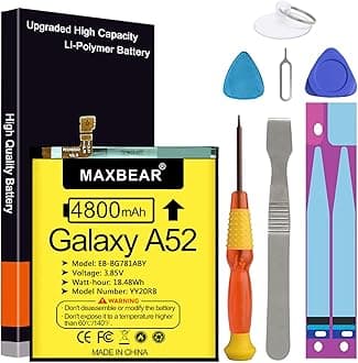 Galaxy A52 Battery, 4800mAh 3.85V Li-Polymer Replacement Battery EB-BG781ABY for Samsung Galaxy A52 (4G / 5G) SM-A526 SM-A526B/DS SM-A5260 with Repair Tool Kit