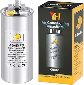 Capacitor for Air Conditioner 45+5 uf MFD 370 or 440 Volt VAC, Multi-Purpose Round Capacitor for AC Motor Run or Fan Motor Start or Condenser Straight