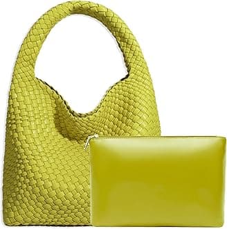 Women Vegan Leather Hand-Woven Tote Handbag Fashion Shoulder Top-handle Bag All-Match Underarm Bag with Purse