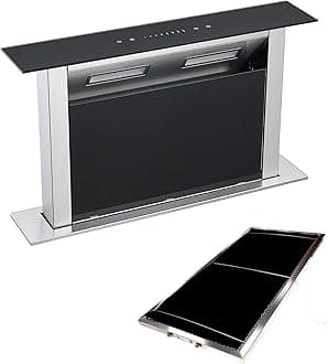 Downdraft Extractor Fan & Filters in Black Glass - 60cm Width - Kitchen Island Cooker Hood - Touch Control Panel - Concealed in Worktop - Powerful Extraction Rate - Replaces Grease Filter