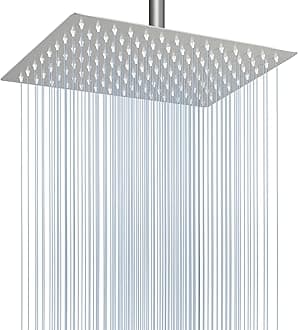 Voolan Rain Shower Head - High Flow Large Rainfall Shower Heads Made of Stainless Steel - Waterfall Bathroom Square Showerhead - Ceiling or Wall Mount (12 * 8 Inch Rectangle, Brushed Nickel)