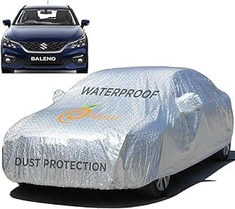 Waterproof Textured with Triple Stitching Car Cover for Maruti Suzuki Baleno - Ultra Surface Body Protection, Mirror, Dust, UV Shield, Without Antenna Pockets - Silver Look