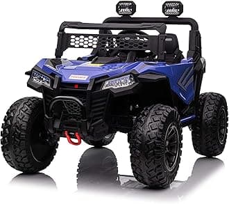 POSTACK Ride on Car, 24V XXL EVA Rubber Tires Battery Powered Toy for Big Kids, Side by Side 2 Seater Electric Car with Remote Control for Boys and Girls (Blue)