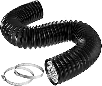 6 Inch 8 Feet Black Non-Insulated Flex Air Aluminum Ducting for Ventilation w/ 2pcs 6 Inch Stainless Steel Clamps