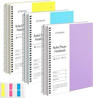EMSHOI Spiral Notebook College Ruled, 3 Pack 7.48" x 10.15" B5 Large Composition Notebooks, 480 Pages 100gsm Thick Lined Journal, with Sticky Notes, Plastic Hardcover, Yellow, Blue, Purple