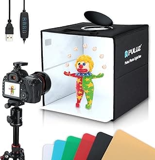 Photo Box, PULUZ Mini Folding Lightbox Portable Light Box Photography Shooting Tent Box Kit with 120pcs LED Lights 6 Colors Backdrops Photo Light Box for Phones DSLR Camera 12 x 12 inch