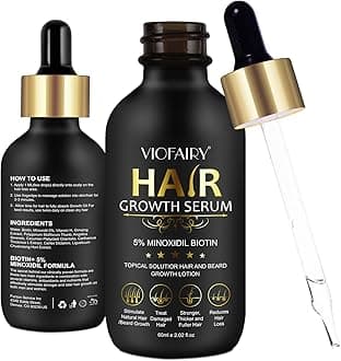 5% Minoxidil for Men and Women Hair Growth Oil, Biotin Serum, Hair Regrowth Treatment for Scalp Hair Loss, Natural, for Thicker Longer Fuller Healthier Hair 2.02 oz